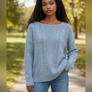 JEANNE PIERRE Light Blue Cable Knit Sweater